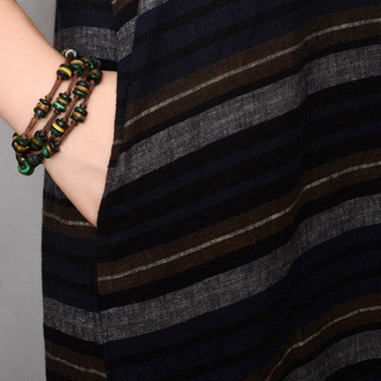 Women summer short sleeve stripe cotton dress - Omychic