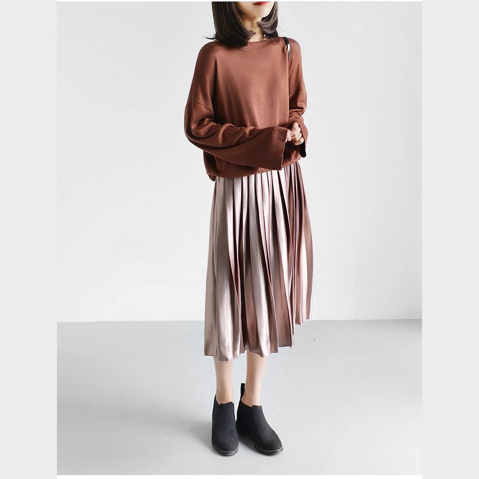 dull pink pleated skirts new casual maxi skirts - Omychic