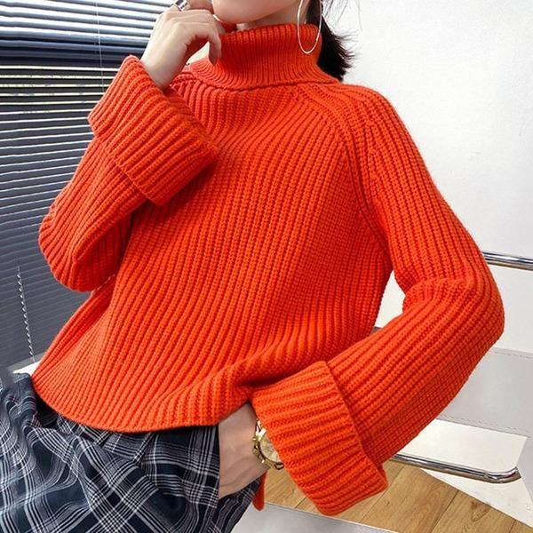 New Fashion Knitting Sweater Women Casual Loose Turtleneck Collar Pullover Simplicity Solid Color All-match Top - Omychic