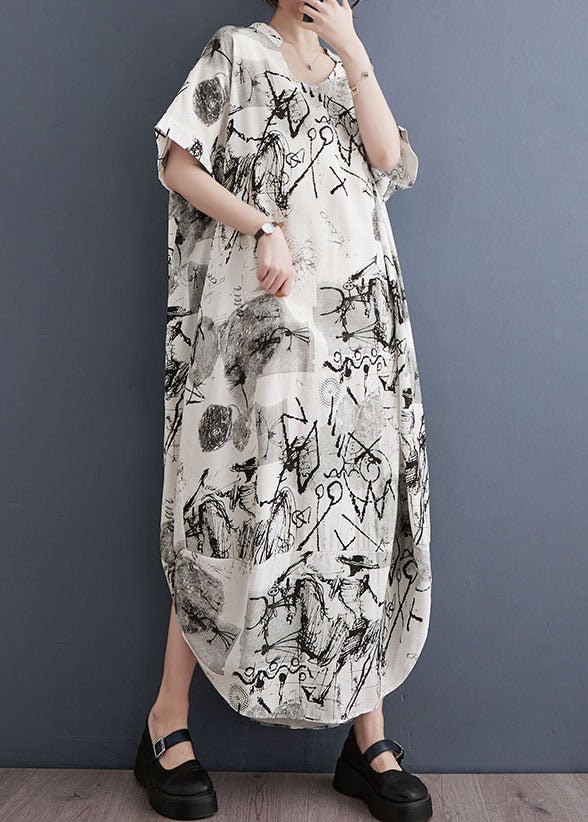 White V Neck Patchwork Long Cotton Dress