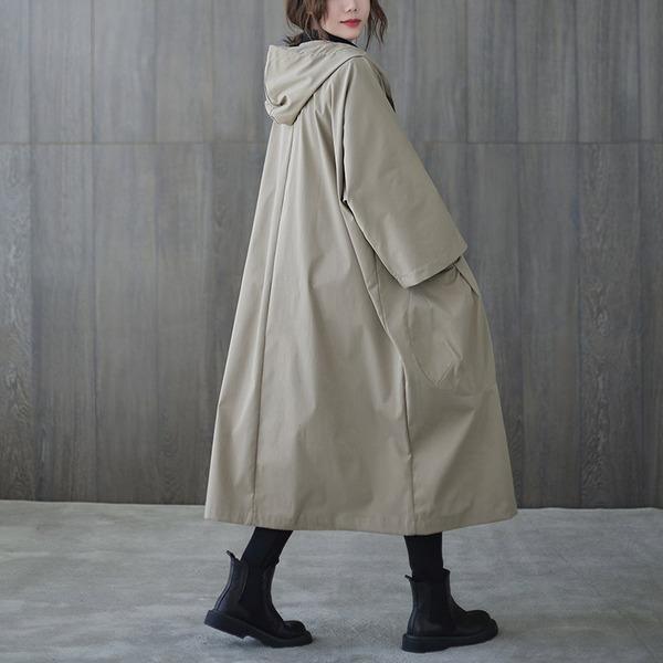 cotton plus size Oversized hooded casual loose long autumn spring trench coat - Omychic