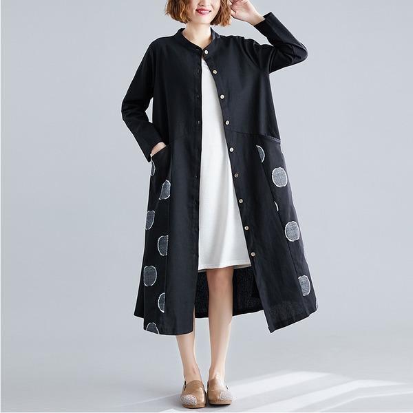 long sleeve cotton linen plus size vintage women casual loose spring autumn shirt dress - Omychic