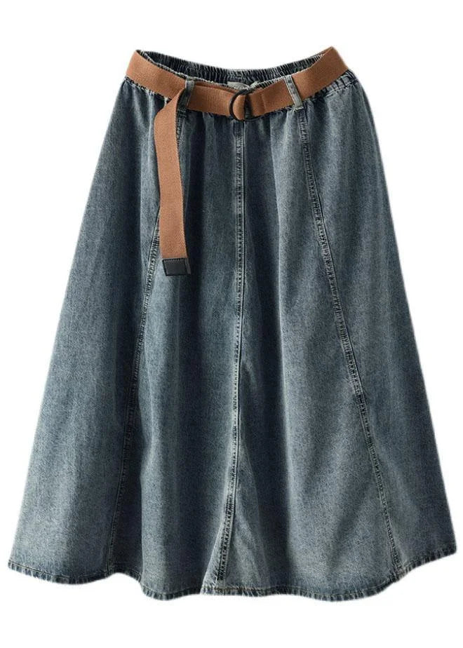 Chic Blue Retro Patchwork A Line Cozy Denim Skirts