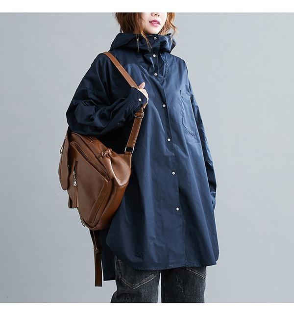 cotton plus size Oversized hooded vintage casual loose autumn spring trench coat - Omychic