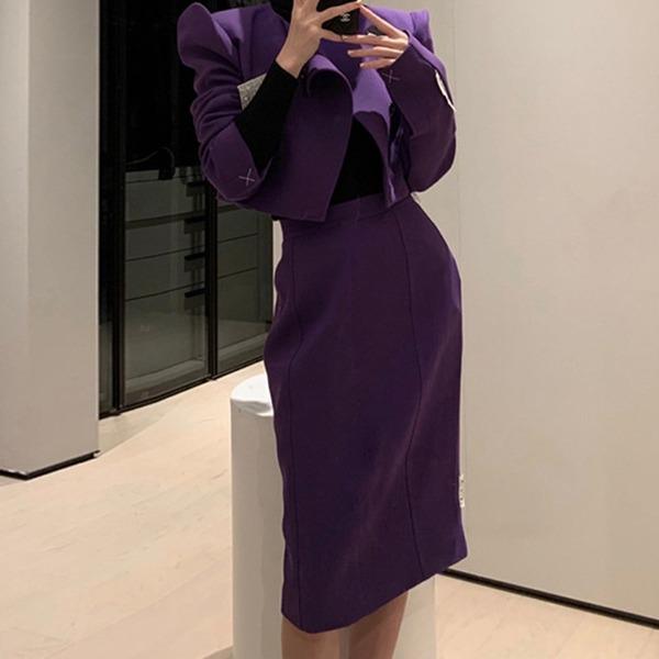 Tassel Patchwork Women's Sets Purple Trendy Fashion  Korean Elegant O Neck Collar Long Sleeve Single Breasted - Omychic