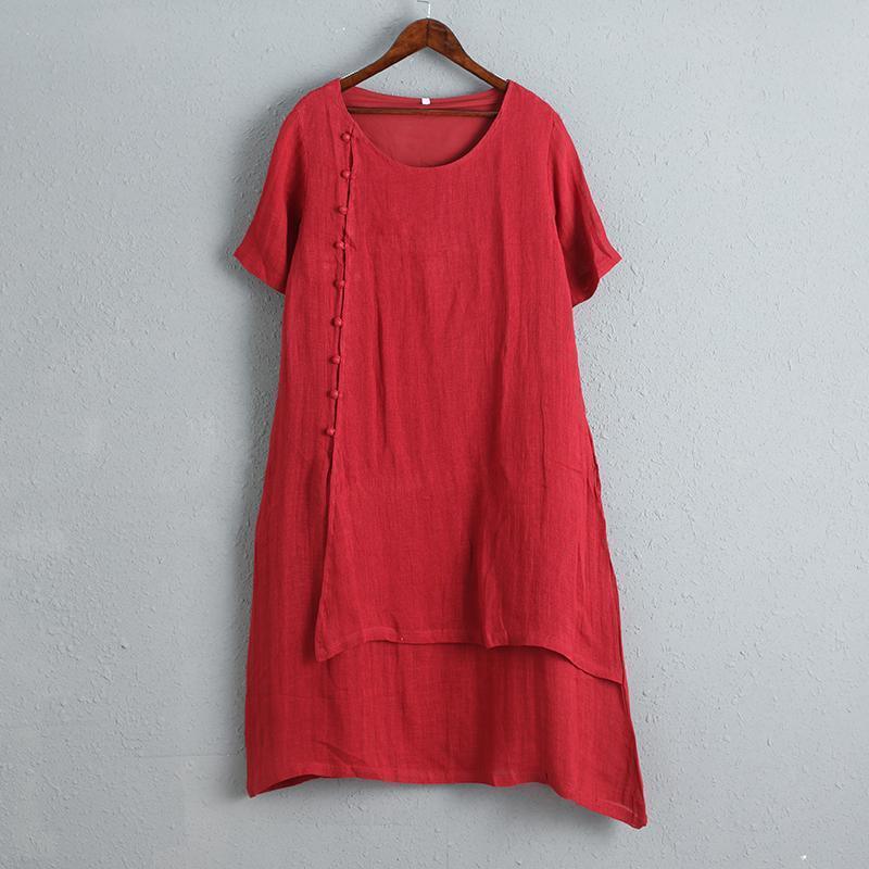 Chinese Style Women Short Sleeve Red Dress - Omychic