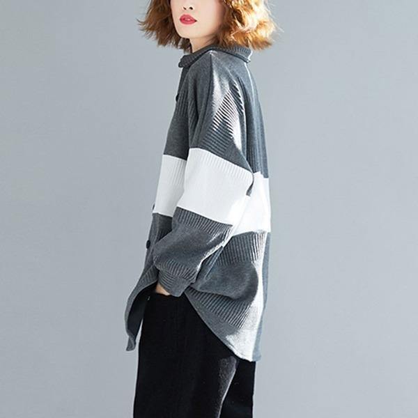 Oversized Women Autumn Casual Coats  Turn-down Collar Patchwork Color Loose Female Jackets - Omychic
