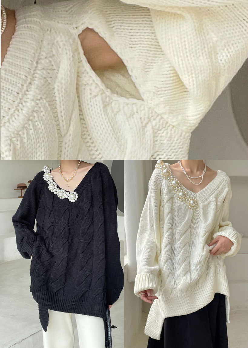 Plus Size Black cozy Knit Short Sweater V Neck Winter