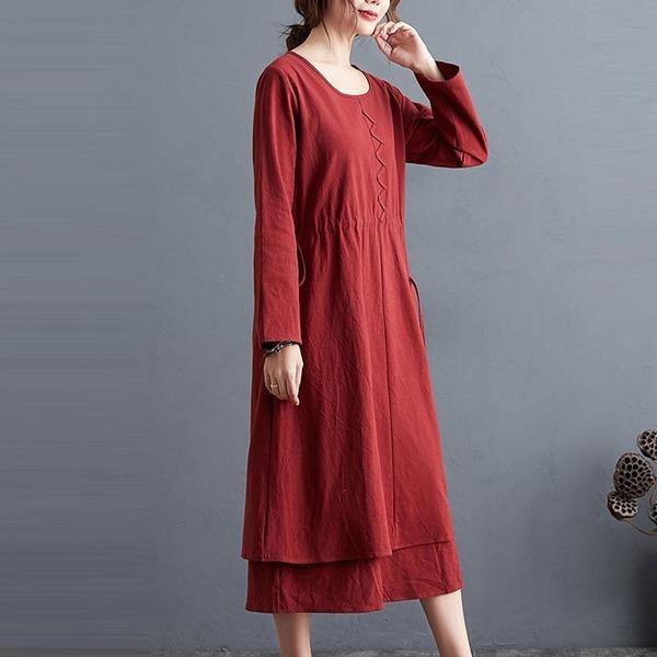 Autumn Arts Style Vintage Solid Color Loose Ladies Elegant A-line Casual Dresses - Omychic