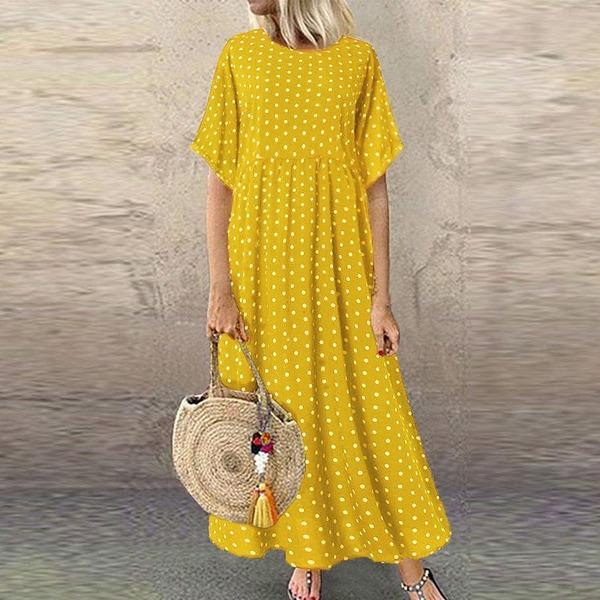 Dot Large Loose  Two-piece Cotton Linen Dress Summer New Plus Size Sundress Female Cloth - Omychic