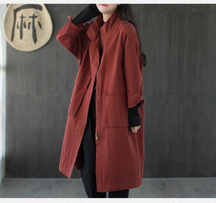 New Loose Leisure 2 Color Zipper Pockets Long Sleeve Windbreaker Women Coat - Omychic