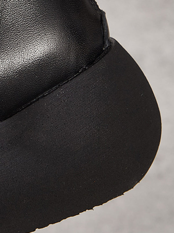 【Leather】Original Casual Solid Color Hollow Out Fish Mouth Platform Shoes