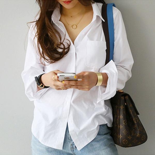 Long Sleeve Casual Turn-down Collar OL Style Women Loose Blouses - Omychic