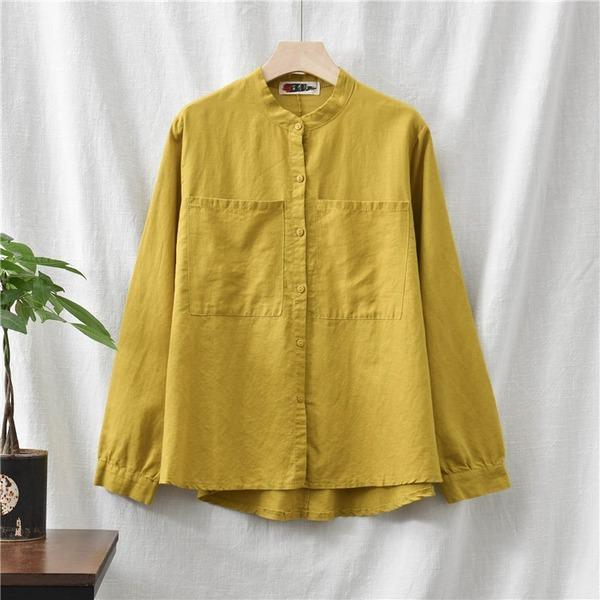 Women Autumn Cotton Linen Blouse Tops Ladies Loose Vintage Shirt - Omychic