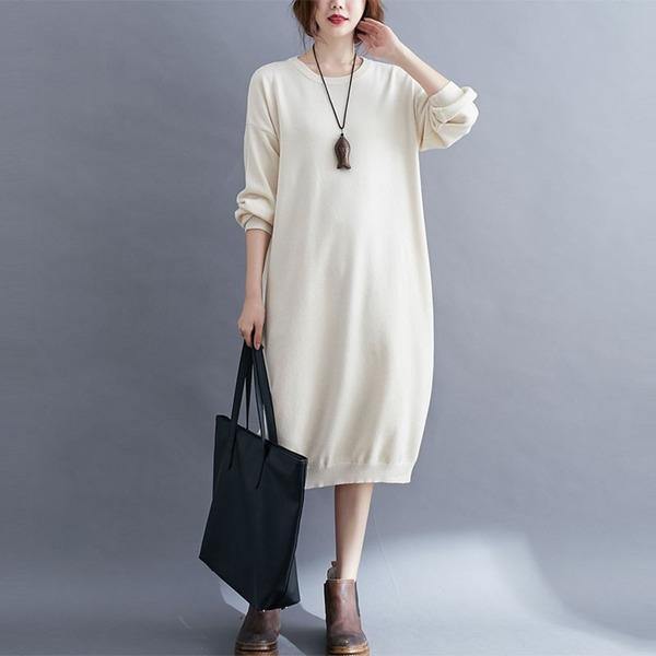 Autumn Winter Women Casual Sweater Dresses New  Loose Comfortable Ladies Knitted Long Dress - Omychic