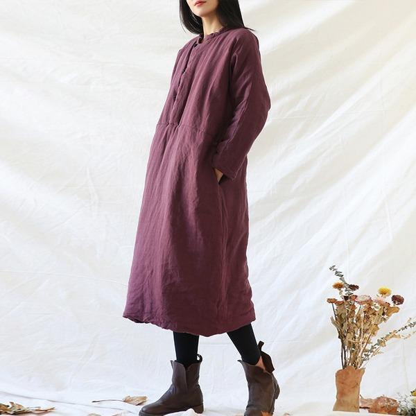 Women Vintage Linen Parkas Female Button Thick Pullover Parkas - Omychic