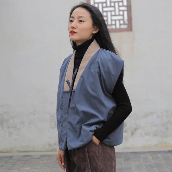 Women Vintage Belt Vests Coats Patchwork Chinese Style Women Cloths Soft Vests Coats - Omychic