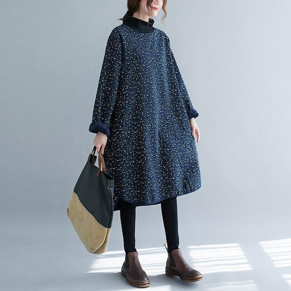 long sleeve plus size cotton vintage floral women casual loose midi autumn winter dress - Omychic