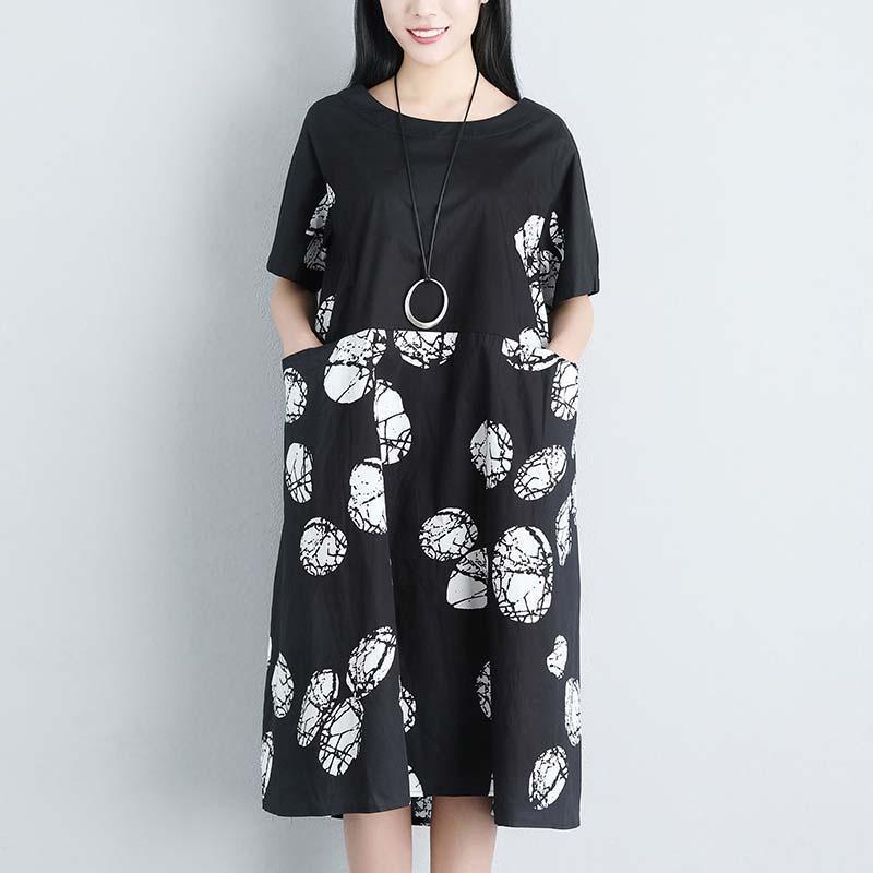Casual Pockets Summer Short Sleeve Black Dress - Omychic