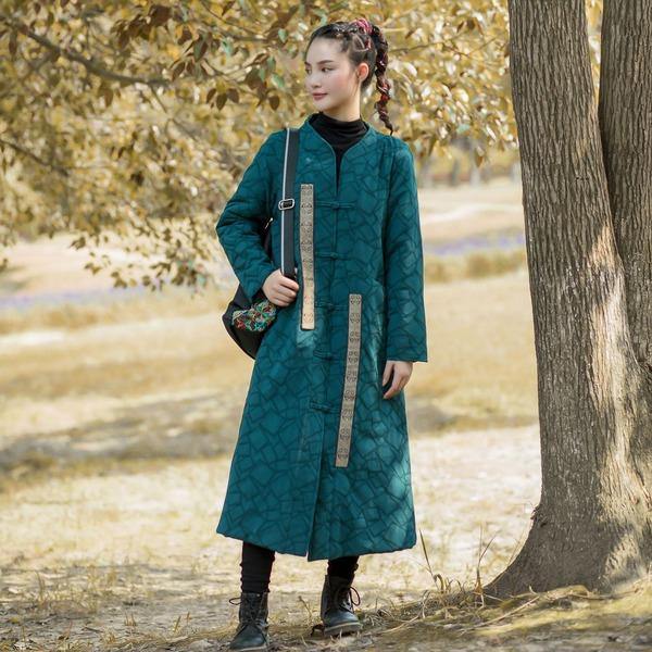 Winter New Button Warm Stand Long Sleeve Women Parkas Patchwork Coats - Omychic
