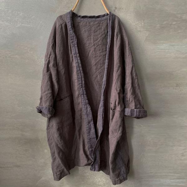 Patchwork Cotton Linen Comfortable Long Sleeve Cardigan Coats - Omychic