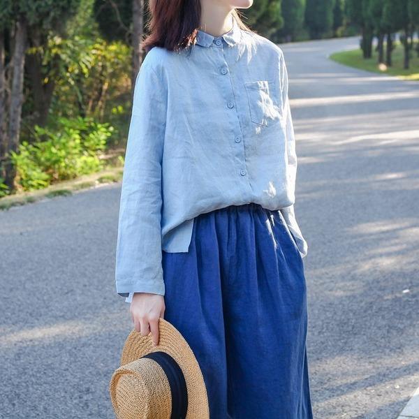 Women Loose Linen Irregular Length Blouse Shirt Ladies Vintage - Omychic