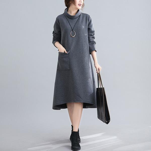 long sleeve plus size cotton vintage women casual loose midi autumn winter elegant dress clothes - Omychic
