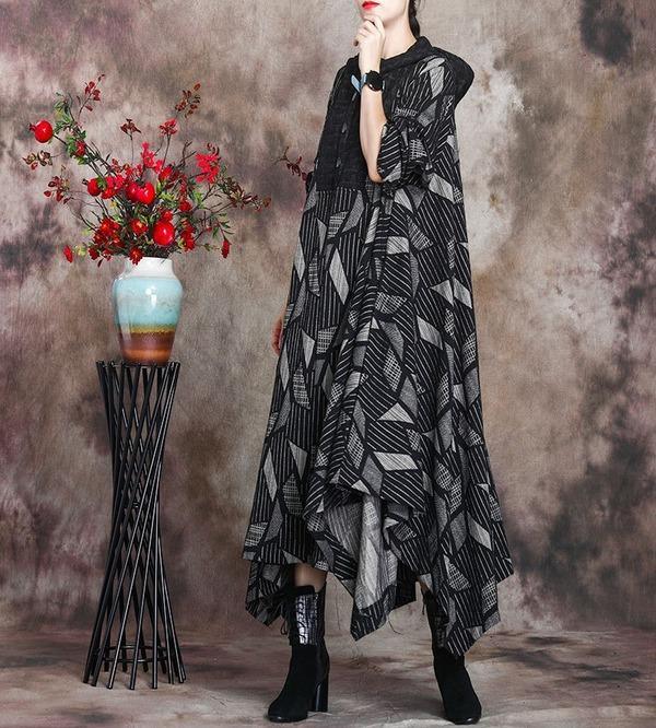 Patchwork Hooded Plus Size Dress Ladies Irregular Length Dress - Omychic