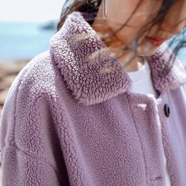 Solid Color Button Coats Pockets 2020 Winter New Vintage Female Warm Parkas Coats - Omychic