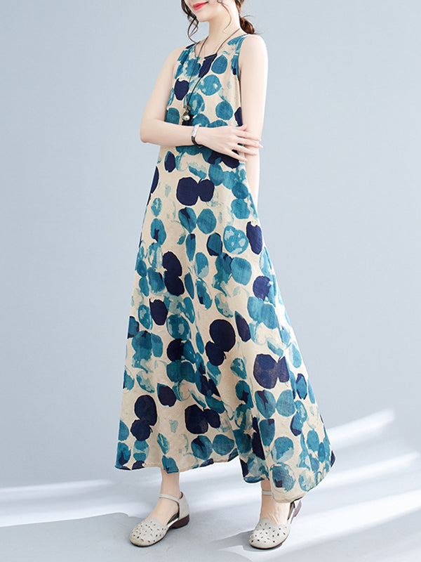 Polka-Dot Loose Round-Neck Maxi Dress