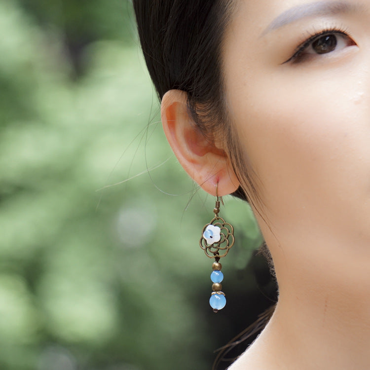 Electroplated Retro Blue Shell Earrings