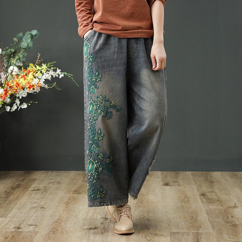 Ethnic Style Loose Embroidered Wide-leg Pants