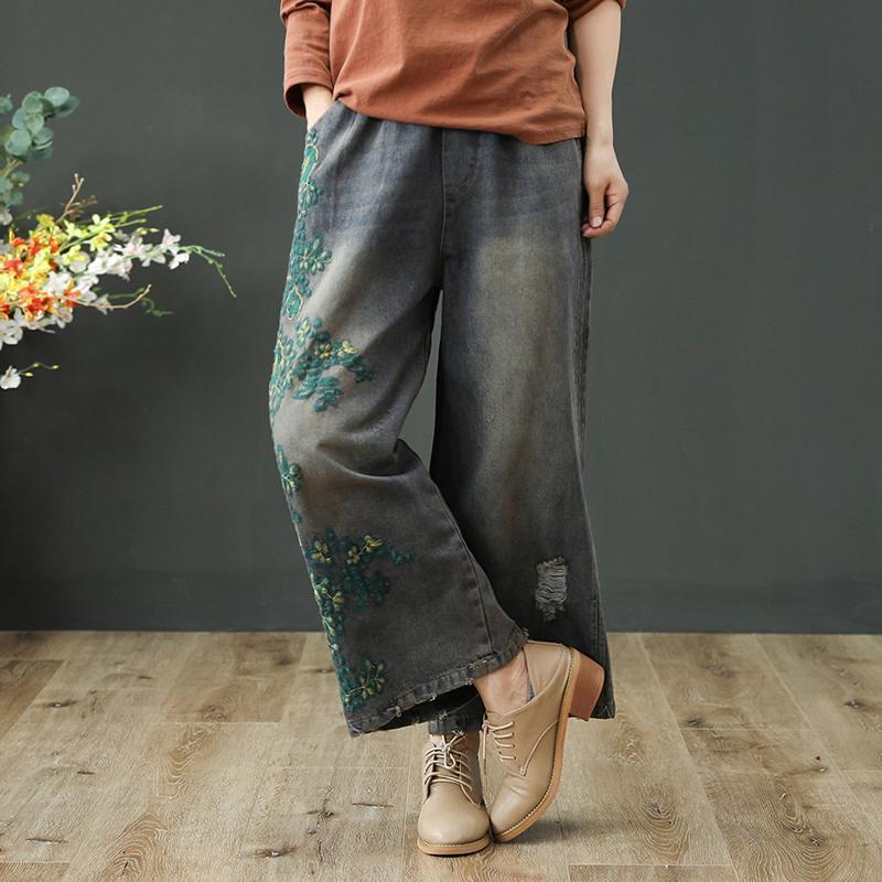 Ethnic Style Loose Embroidered Wide-leg Pants