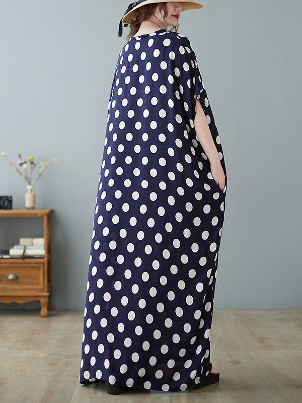 Urban Loose Polka-Dot Printed A-Line Maxi Dress