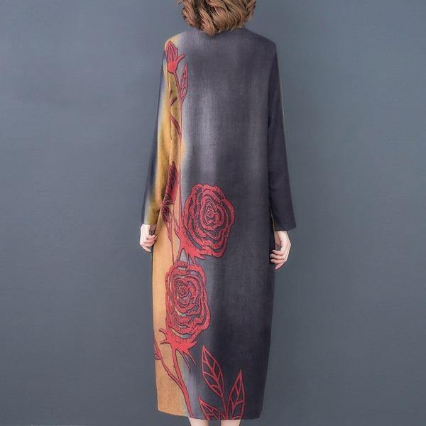 vintage floral for women casual loose autumn winter dress - Omychic