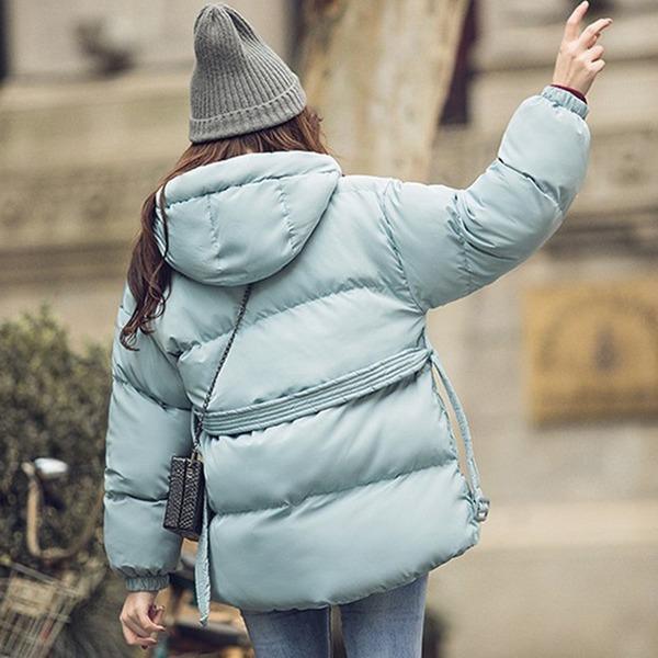 Winter Warm Coat Femme Black Parkas with Sashes Hooded Korean Style Women Clothing - Omychic