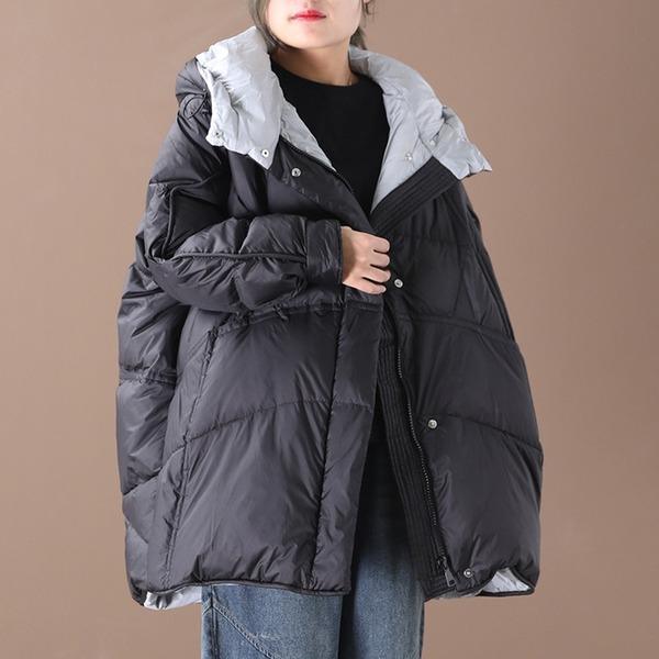 Whiter Thick Warm Duck Down Jacket Female Black Gray Hooded Loose Korea Style Girls Oversize Down Coat - Omychic