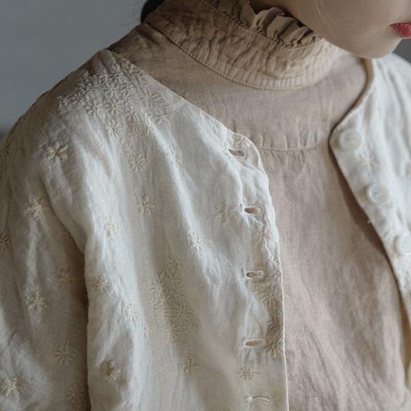 Cotton Linen Retro Embroidery O-neck Lantern Sleeve Coat 2020 Jacket - Omychic