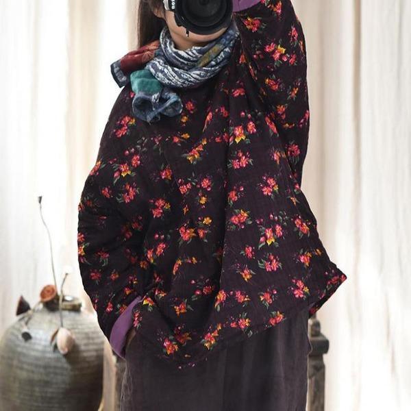 Print Vintage Parka Women Clothes Coat Full Sleeve 2020 New Winter Tops - Omychic