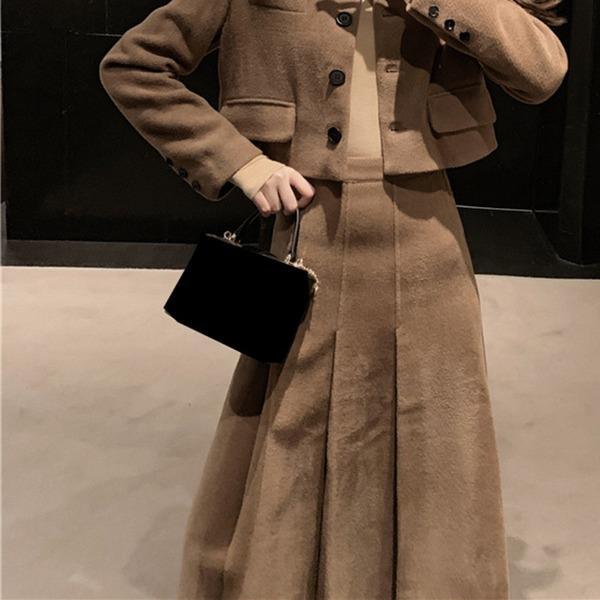 Vintage Wrinkles Skirt Women Winter Trendy Fashion New Style A Line Style Empire Waist Elegant Match All Pleated - Omychic