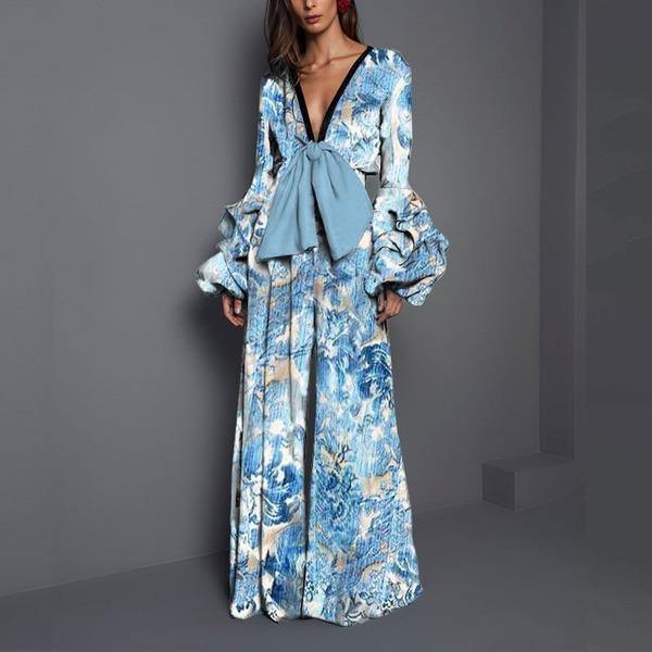 Women Bow Print Pattern Goddess Fan Casual Minority Elegant Jumpsuits - Omychic