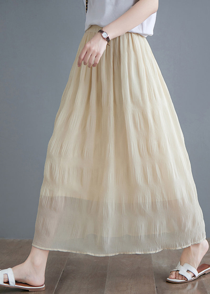 Bohemian Beige High Waist Draping Cotton Pleated Skirts Summer