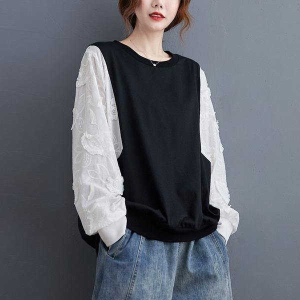 Women Casual Sweatshirt New Arrival 2020 Autumn Korean Simple Style O-neck Patchwork  Tops Pullovers - Omychic