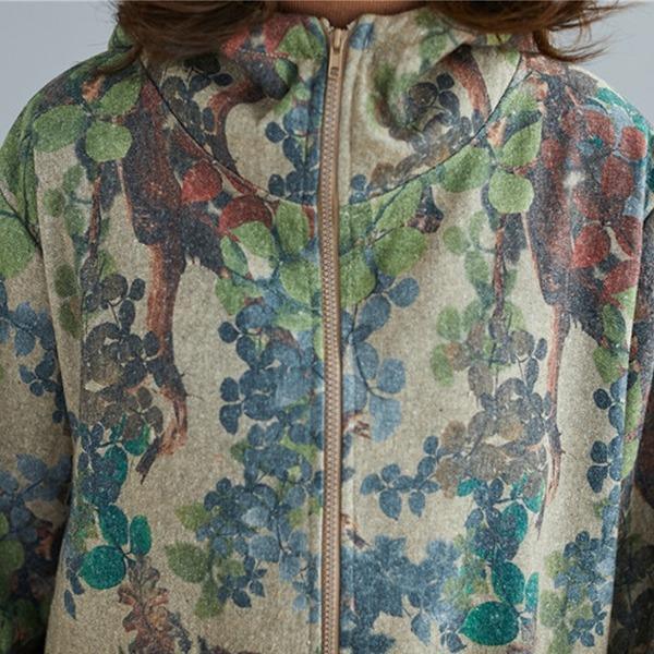 Vintage Print Floral Parkas For Women Winter Coat Hooded Zipper Pockets - Omychic