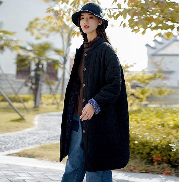 Women Thick Plaid Parkas Vintage Stand Coats Winter New Pockets Button Parkas Coats - Omychic
