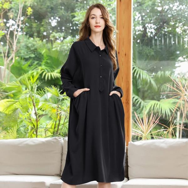 Patchwork Wrinkle Solid Dress Women 2021 Spring Casual  Clothes - Omychic