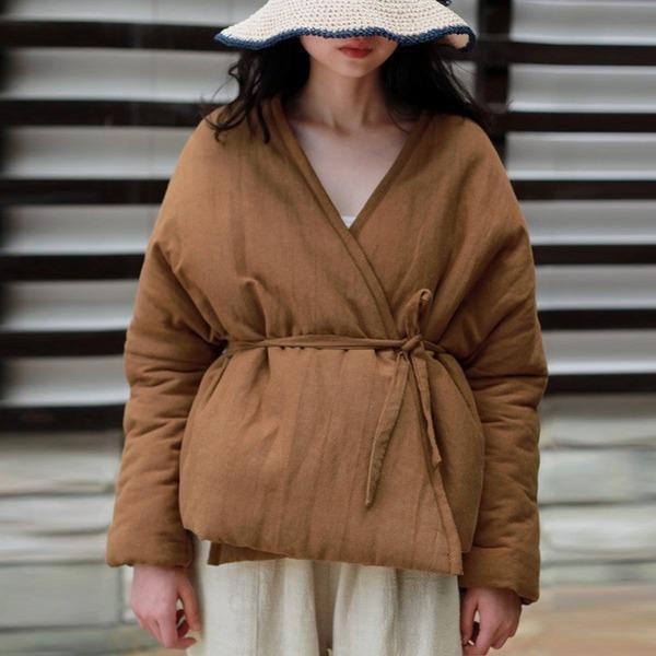 JWinter Solid Color Belt Asymmetric Length  2020 Casual Vintage Long Sleeve Female Thick Coats - Omychic