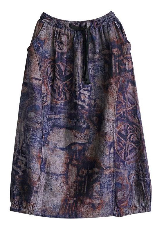 Casual Retro Print Elastic Waist Wild Skirt