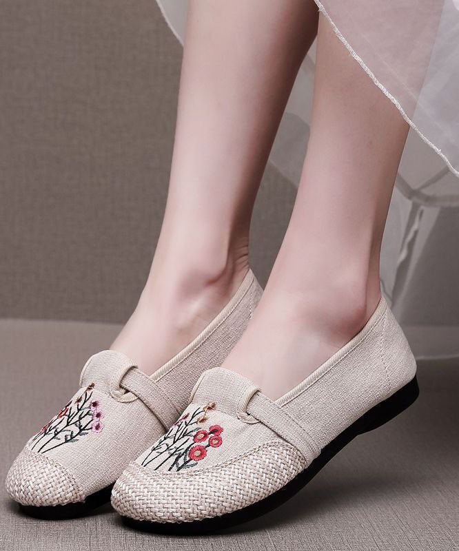 Casual Beige Embroidered Flat Shoes For Women Splicing Flat Feet Shoes