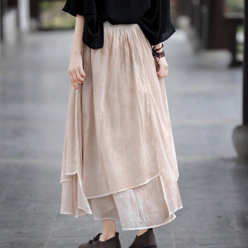 Cotton Linen Cozy Solid Patchwork Casual Skirt